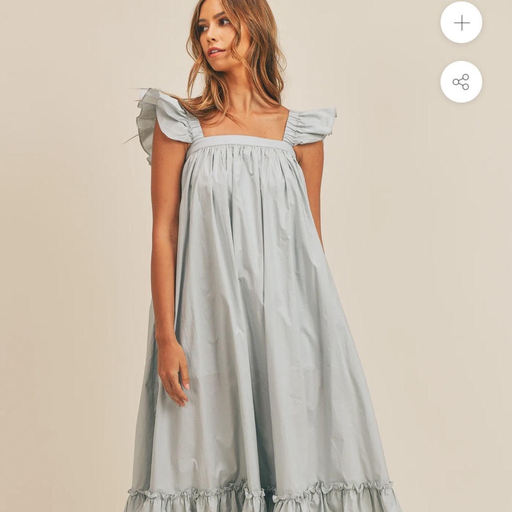 Elegant Light Blue Ruffle Sleeve Dress